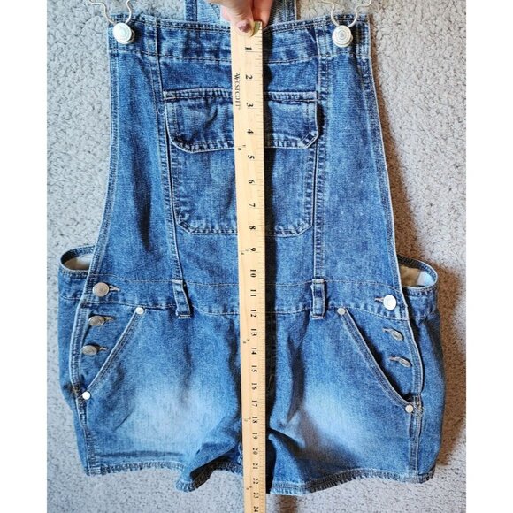 Vtg No Boundaries Women's Overall Shorts Stretch Blue Denim Raver Y2K Sz Medium - Picture 8 of 16